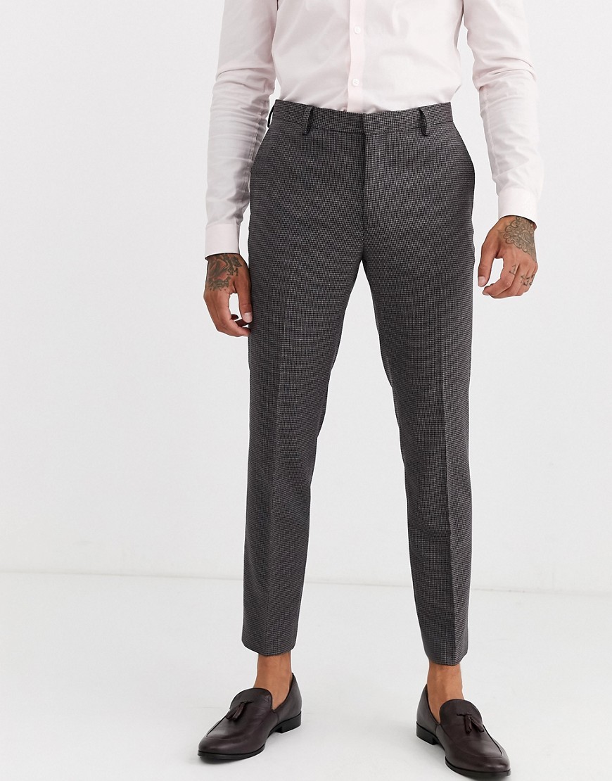 Burton Menswear - Pantaloni da abito skinny bordeaux a quadri pied de poule-Rosso