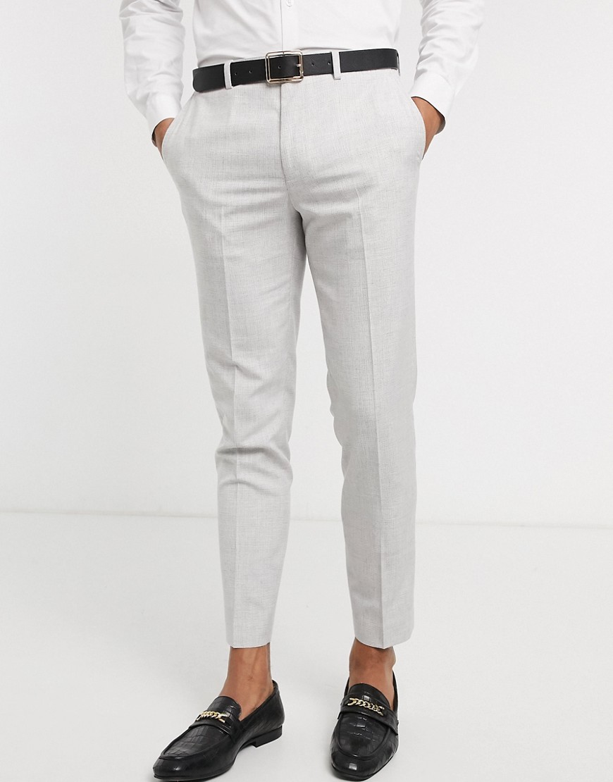 Burton Menswear - Pantaloni da abito skinny grigi pied de poule-Grigio