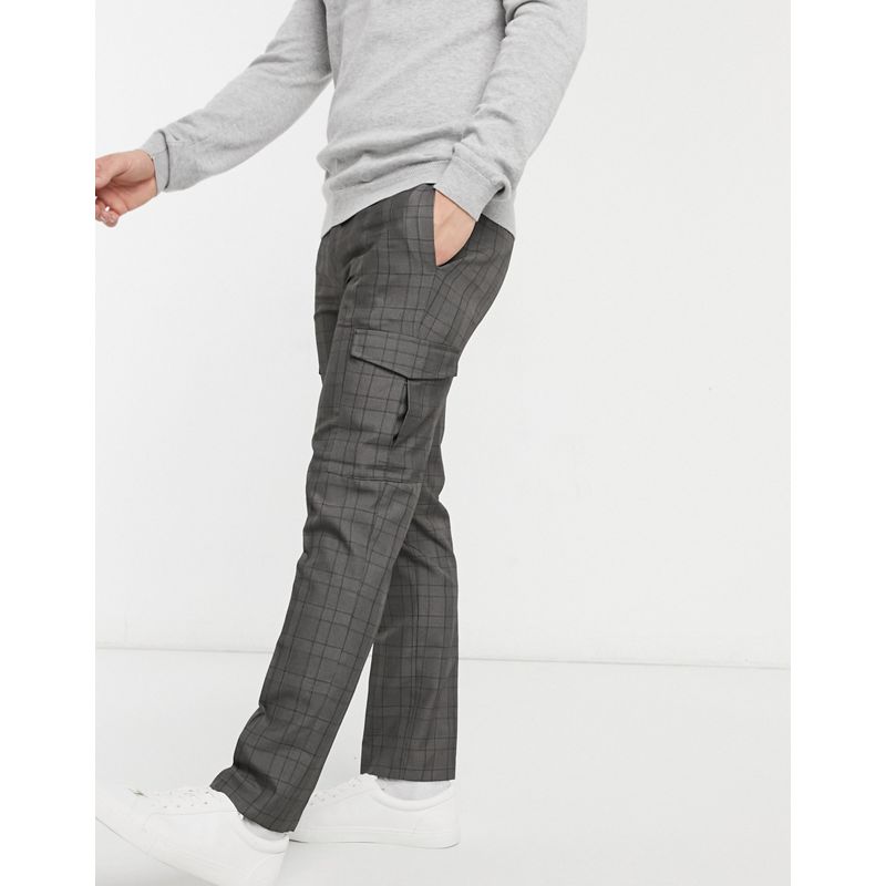 Pantaloni cargo togSb Burton Menswear - Pantaloni eleganti a quadri con tasche cargo, colore grigio