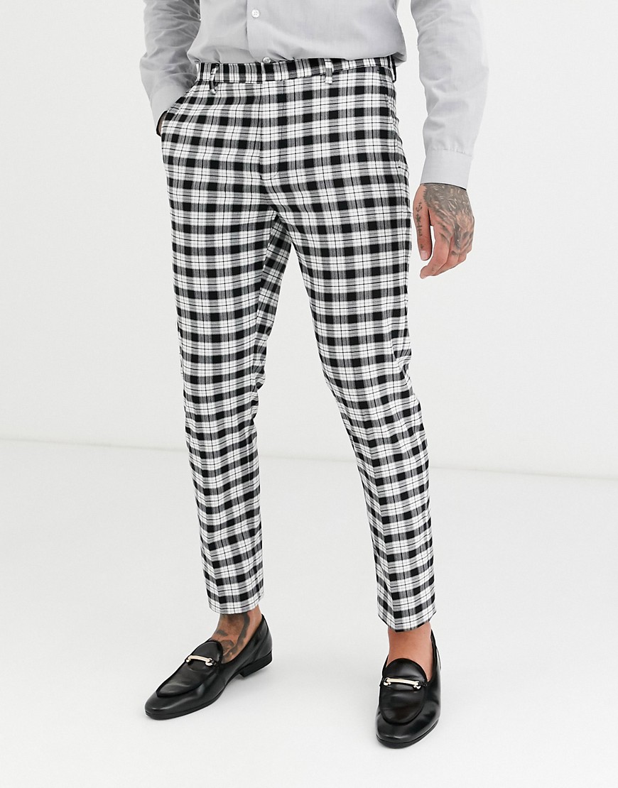 Burton Menswear - Pantaloni eleganti skinny a quadri neri e bianchi-Nero