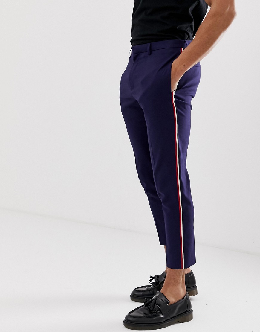 Burton Menswear - Pantaloni eleganti skinny con fettuccia-Navy
