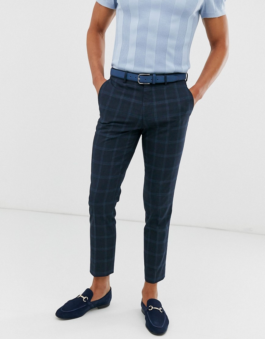 Burton Menswear - Pantaloni skinny blu navy a quadri-Grigio