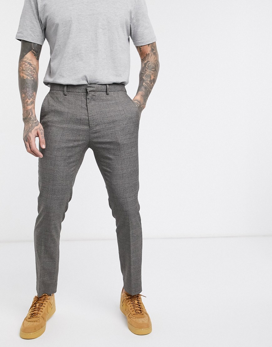 Burton Menswear - Pantaloni skinny color cuoio a quadri-Grigio