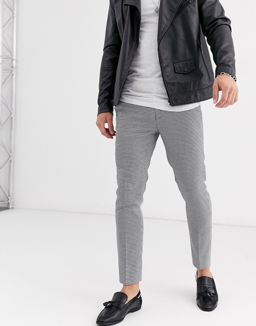 Burton Menswear - Pantaloni skinny eleganti con motivo pied de poule nero e bianco