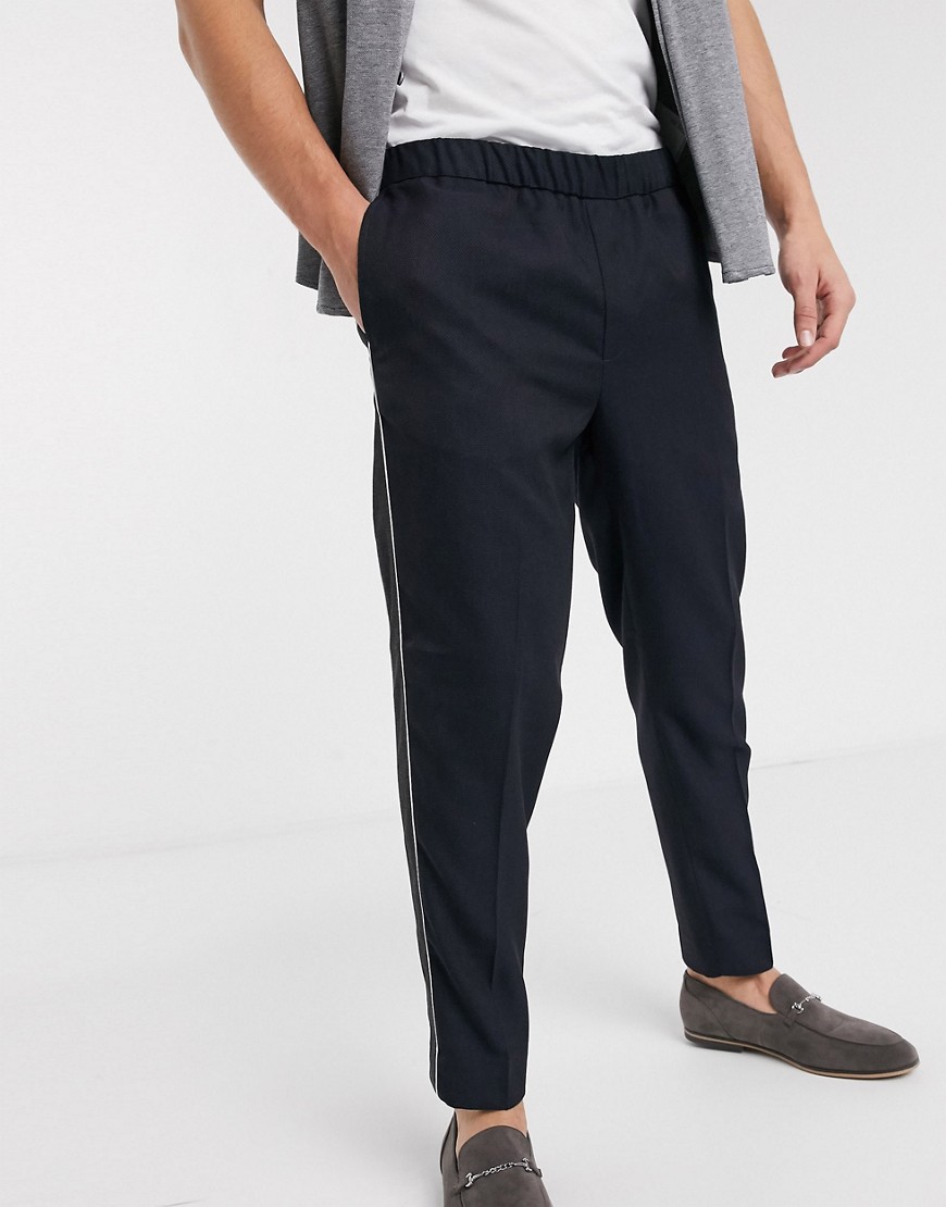Burton Menswear - Pantaloni slim grigi con quadri blu navy e bianchi-Nero