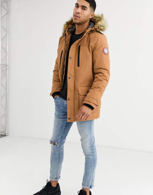 Burton Menswear parka coat in tan ASOS