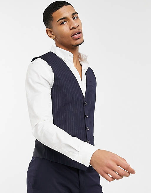 Burton Menswear pinstripe waistcoat in navy