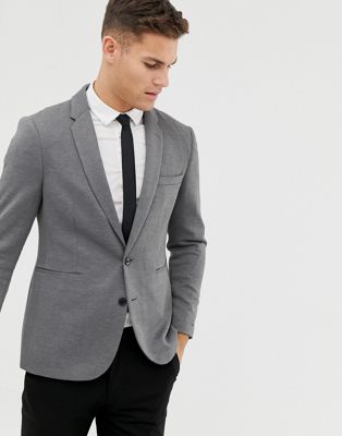 Burton Menswear pique blazer in grey