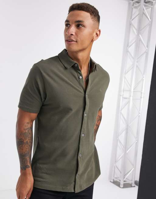 Burton Menswear pique short sleeve shirt in khaki ASOS