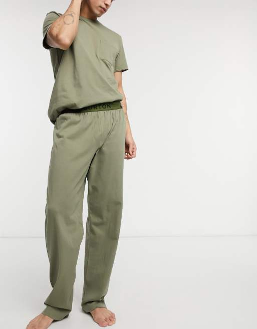 Burton Menswear pocket t shirt and jogger loungewear set in khaki