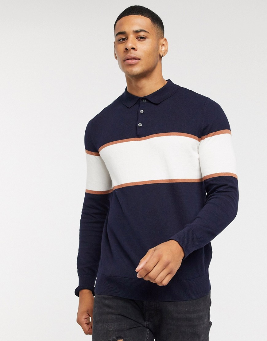 Burton Menswear - Polo in maglia a maniche lunghe blu navy