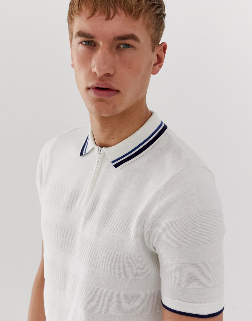 Burton Menswear - Polo in maglia bianca a righe-Bianco