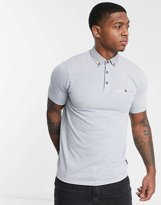 Burton Menswear polo shirt with geo print grey | ASOS
