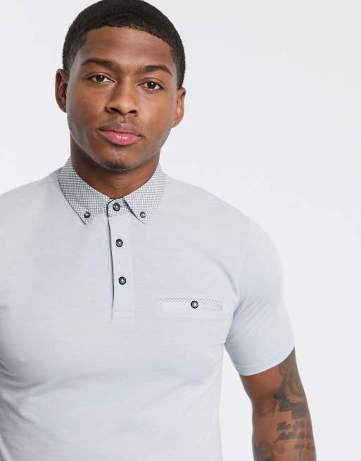 Burton Menswear polo shirt with geo print in grey ASOS