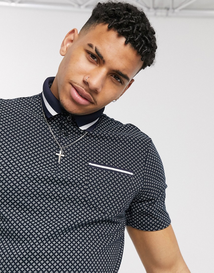 Burton Menswear - Poloshirt met geometrische print in marineblauw
