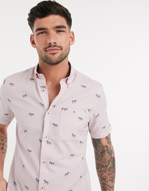 Burton Menswear poplin zebra print shirt in pink