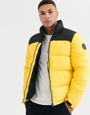 Burton Menswear puffer coat in yellow | ASOS