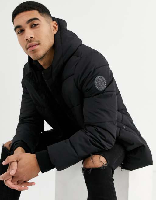 Burton Menswear puffer jacket in black ASOS