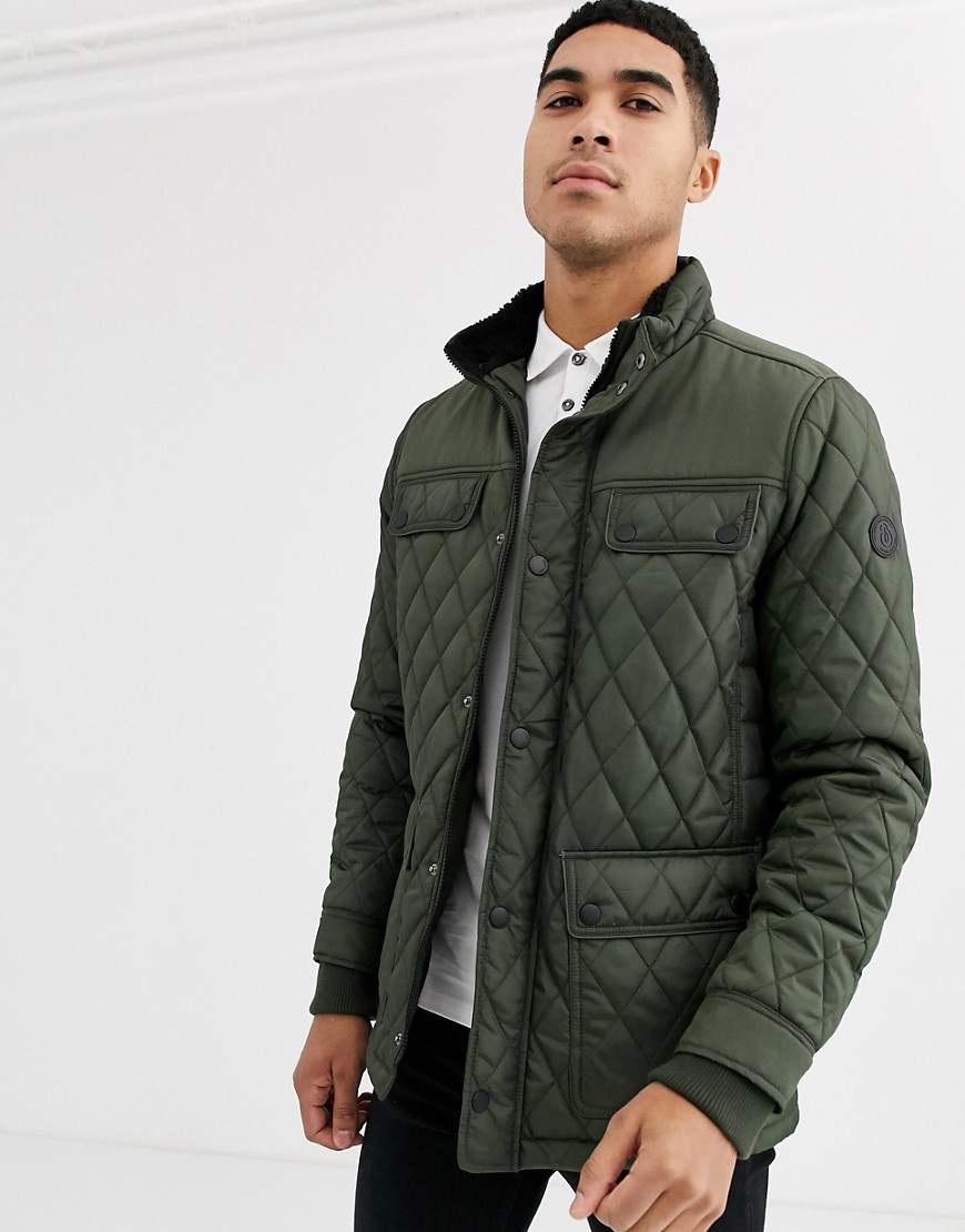 Burton Menswear quilted jacket in khaki-Green