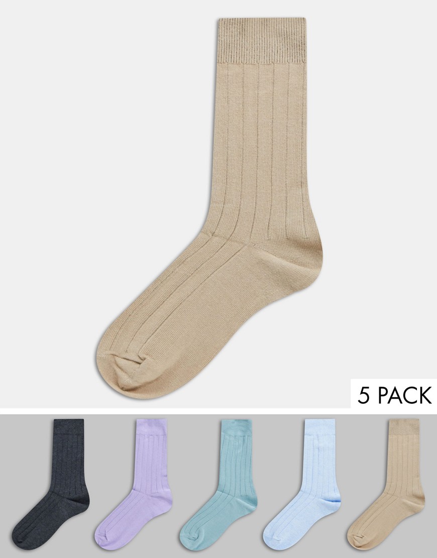 Burton Menswear – Ribbade ekologiska strumpor i 5-pack-Blå