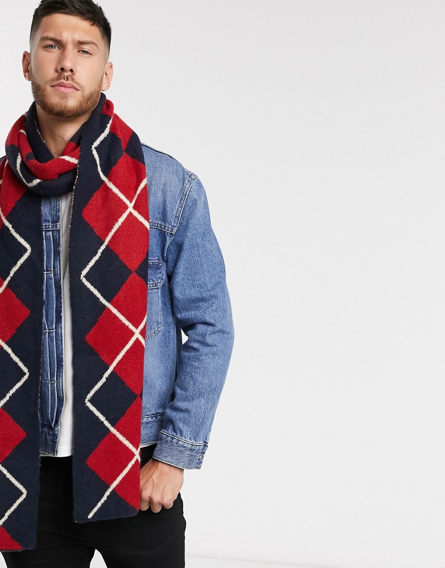 Burton Menswear – Röd, mönstrad scarf-Marinblå