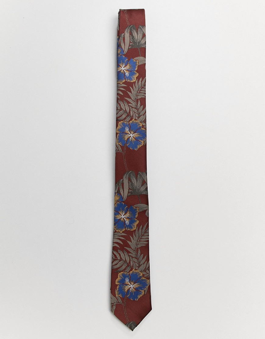 Burton Menswear – Roströd slips med blommigt mönster