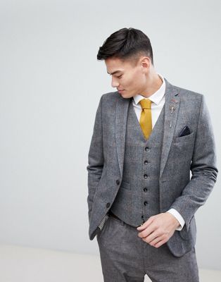 Burton Menswear – Rutig blazer med smal passform-Grå
