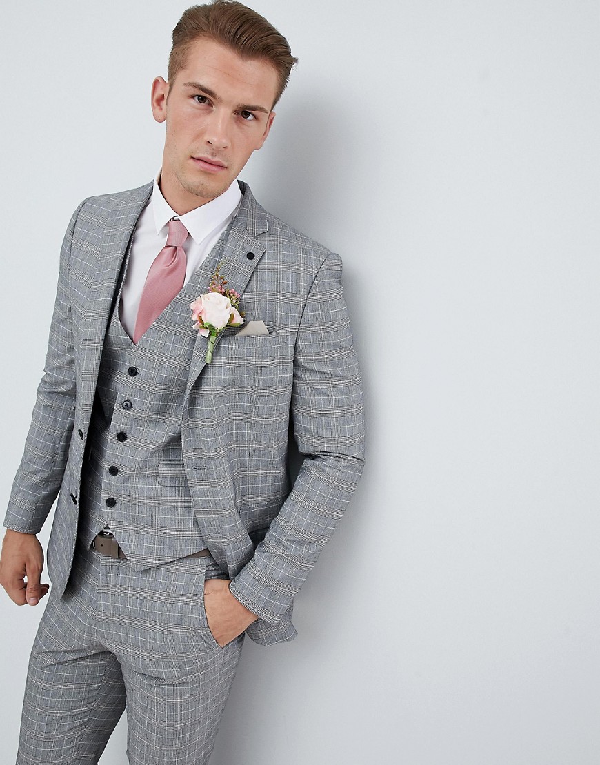 Burton Menswear rutiga stenfärgade bröllops-kostymbyxor-Sandfärgad