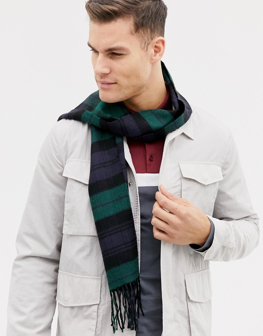 Burton Menswear scarf in black and green check