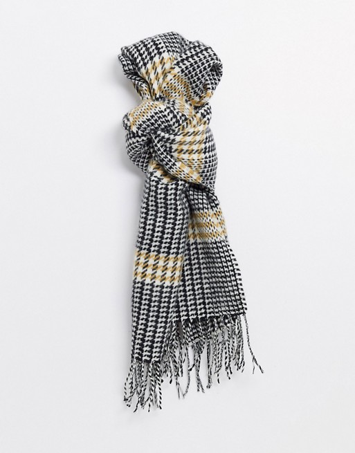Burton Menswear scarf in black & white dogtooth check