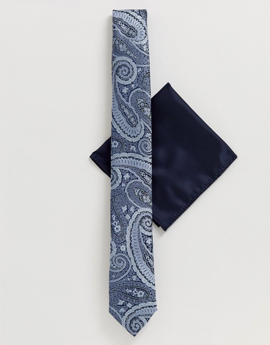 Burton Menswear - Set con cravatta e motivo cachemire blu navy