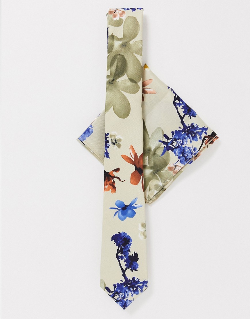 Burton Menswear - Set con cravatta gialla a fiori-Giallo