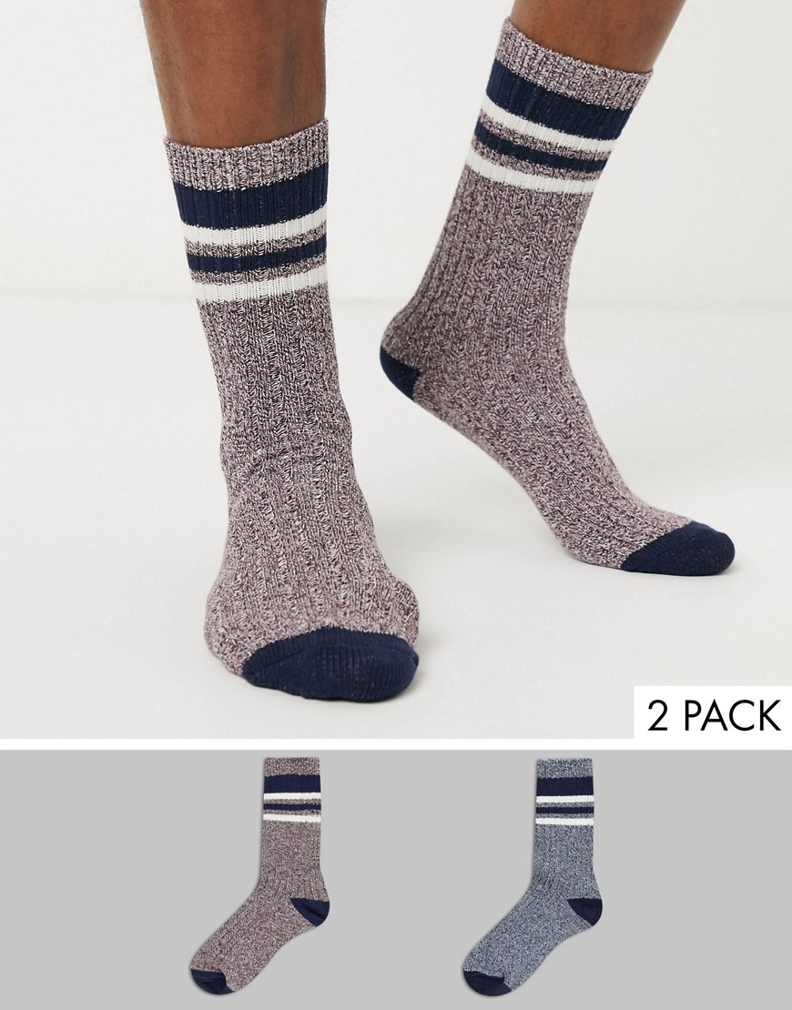 Burton Menswear - Set van 2 paar gemêleerde sokken met streep-Rood