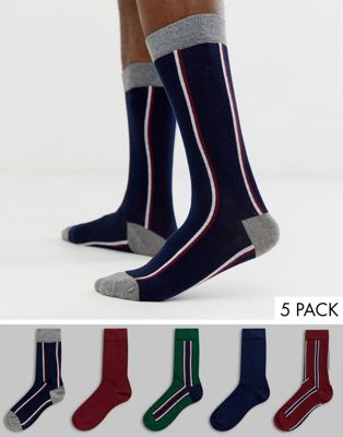 Burton Menswear - Set van 5 paar gestreepte sokken in groen