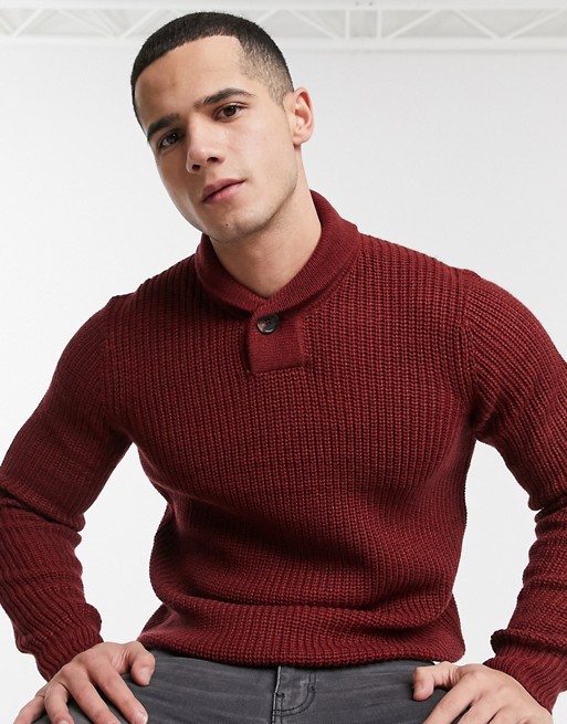 Burton Menswear shawl neck jumper in red
