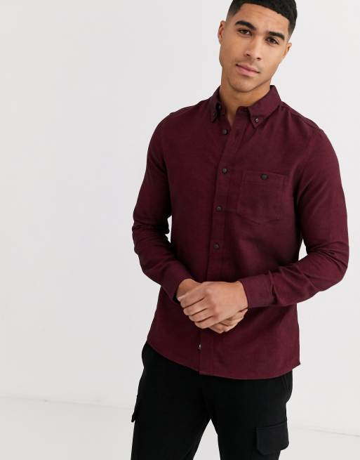 Burton Menswear shirt in burgundy herringbone | ASOS