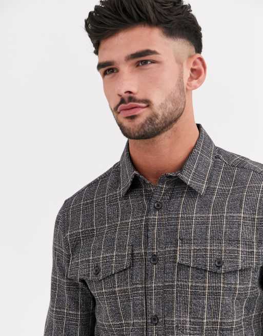 Burton Menswear shirt in grey check, 3 of 4