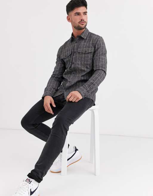 Burton Menswear shirt in grey check, 4 of 4