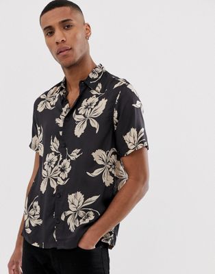 Burton Menswear shirt with hawaiian print in black | ASOS