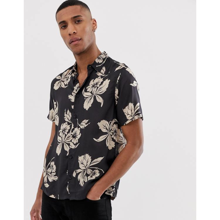 Burton Menswear shirt with hawaiian print in black ASOS