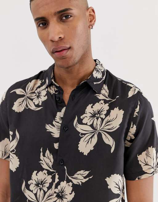 Burton Menswear shirt with hawaiian print in black ASOS