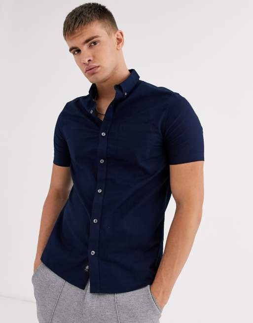 Burton Menswear short sleeve oxford shirt in navy