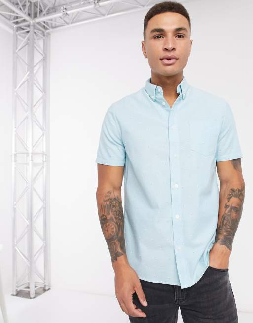 Burton Menswear short sleeve palm print oxford shirt in turquoise