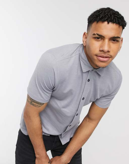 Burton Menswear short sleeve pique shirt in grey