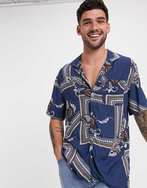 Burton Menswear short sleeve shirt with bandana print in blue ASOS