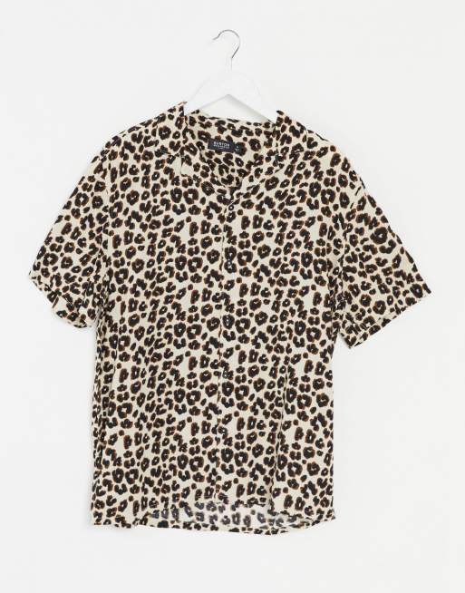 Burton Menswear short sleeve shirt with leopard print in ecru ASOS