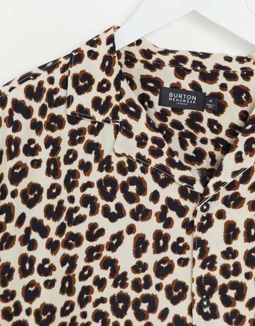 Burton Menswear short sleeve shirt with leopard print in ecru ASOS