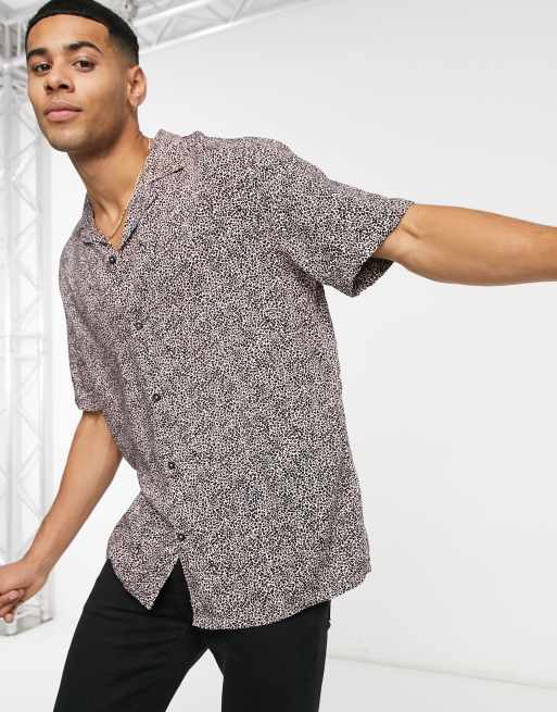 Burton Menswear short sleeve shirt with mini leopard print in ecru