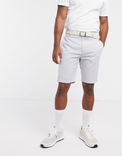 Burton Menswear shorts with belt in grey stripe