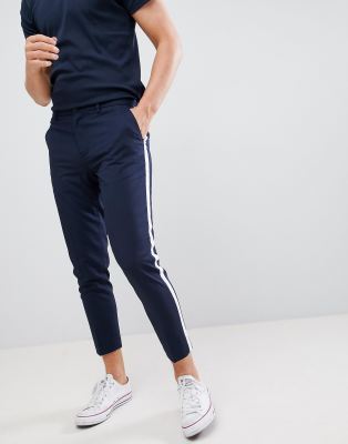 navy trousers with side stripe